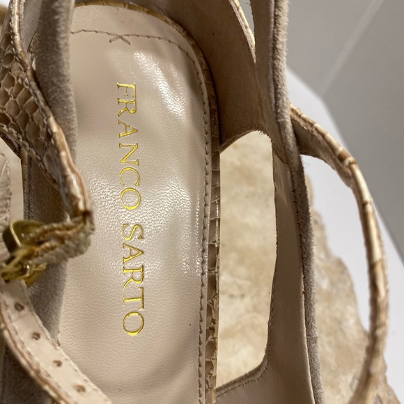 Franco Sarto Sulu Beige Sueded Leather Snake Print Peep Toe Platform Pumps Sz 10 - Picture 12 of 16
